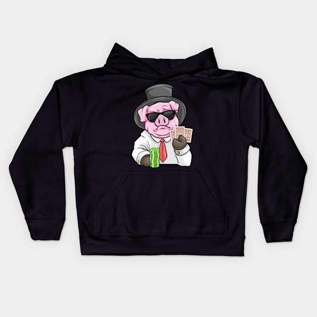 Cool Mafia Pig is playing poker with cards and chips Kids Hoodie by Markus Schnabel